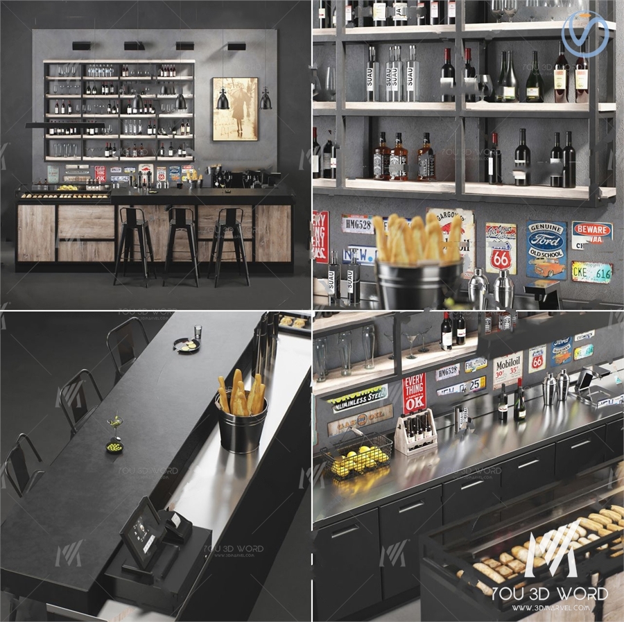 Industrial style bar bar chair 3d model